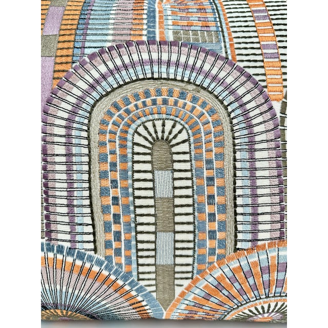 2020s S. Harris Modern Mosaic Mazquita Embroidered Fabric Lavender Linen Pillows - Set of 2 For Sale - Image 5 of 11