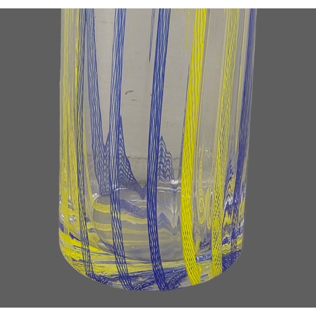 Mid-Century Modern Vintage Attributed Murano Art Glass Striped Ribbon Motif Cylindrical Tube Vase For Sale - Image 3 of 8