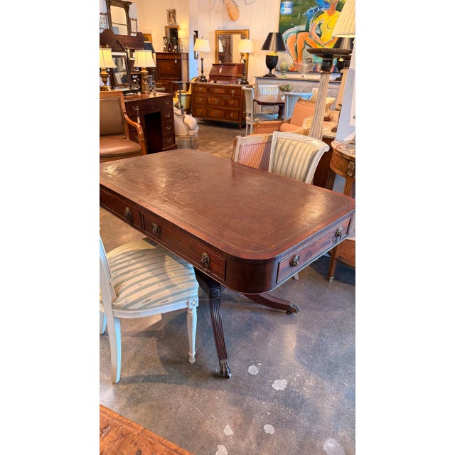 19th Century Regency Mahogany Library Table With Leather Top For Sale - Image 6 of 7