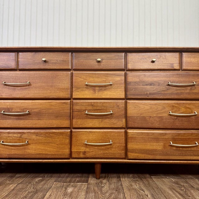 Vintage 1961 Solid Walnut MCM Dresser and Nightstand Set For Sale - Image 15 of 18