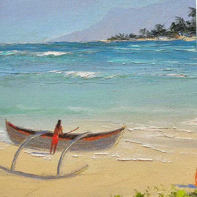 Modern 1980s Hawaiian Landscape Oil on Board by Daris Davis in Tropical Wood Frame For Sale - Image 3 of 8