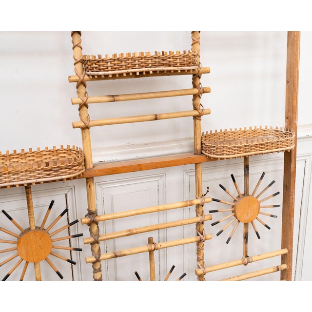 Mid-Century Modern Vintage Rattan Screen with Sunburst, 1950s For Sale - Image 3 of 13