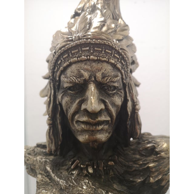 Indian Chief Statue in Brass & Wood, 1970s For Sale - Image 4 of 18