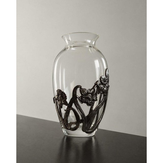 Vintage Glass Vase with Hand-Cast Pewter Daffodil Decoration, 1970s For Sale - Image 14 of 14