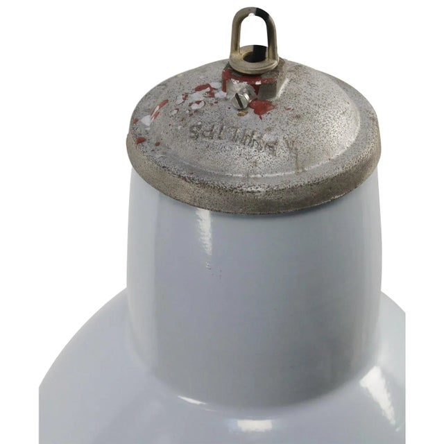 Philips Vintage Industrial Dutch Gray Enamel Pendant Light from Philips For Sale - Image 4 of 7
