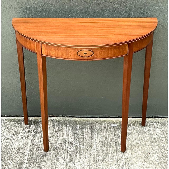 Vintage Regency Inlay Scallop Demilune Table For Sale - Image 11 of 12