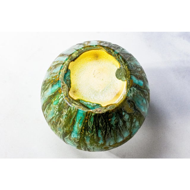 Groovy Mid Century Modern MCM Unique Drip Glazed Vintage Decorative Green Vase Home Decor Studio Pottery For Sale - Image 14 of 15