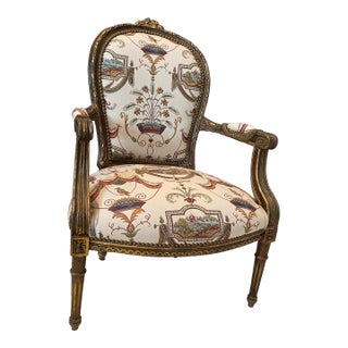 1910s Louis XIV Arm Chair in Scalamandre Fabric For Sale