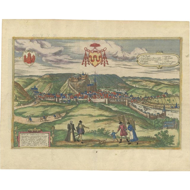 Braun & Hogenberg, Huy (Huum) Cityscape, 1574, Copper Engraving For Sale