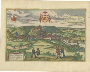 Braun & Hogenberg, Huy (Huum) Cityscape, 1574, Copper Engraving