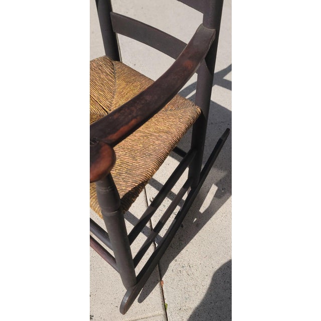Folk Art Early 19thc Original Brown Painted Ladder Back Rocking Chair For Sale - Image 3 of 5