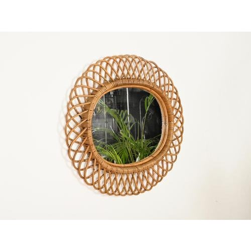 Gold Large Oval Mirror in Bamboo, Rattan and Wicker by Franco Albini, Italy, 1970s For Sale - Image 8 of 12
