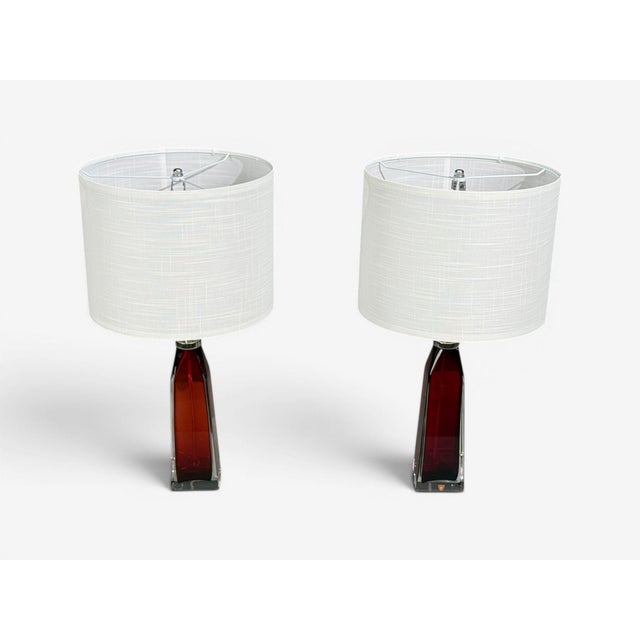 Mid-Century Modern Carl Fagerlund, Table Lamps, Red Glass, Sweden, 1950s For Sale - Image 3 of 10