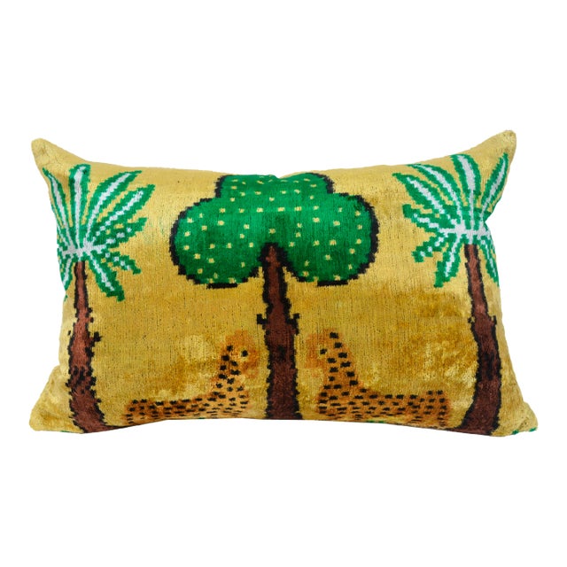 Silk Uzbek Ikat Velvet Hand Made Pillow Cushion For Sale