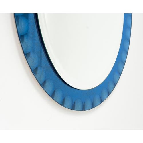 Mid-Century Blue Oval Wall Mirror attributed to Antonio Lupi for Cristal Luxor, Italy, 1960s For Sale - Image 6 of 14
