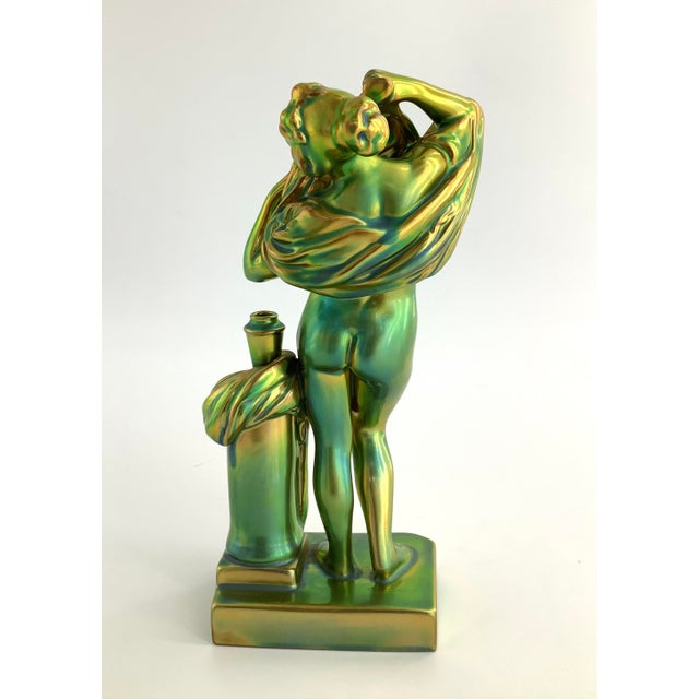 Zsolnay 1970s Rare Zsolnay Eosin Porcelain Figurine Woman Disrobing, Mint Condition! For Sale - Image 4 of 7