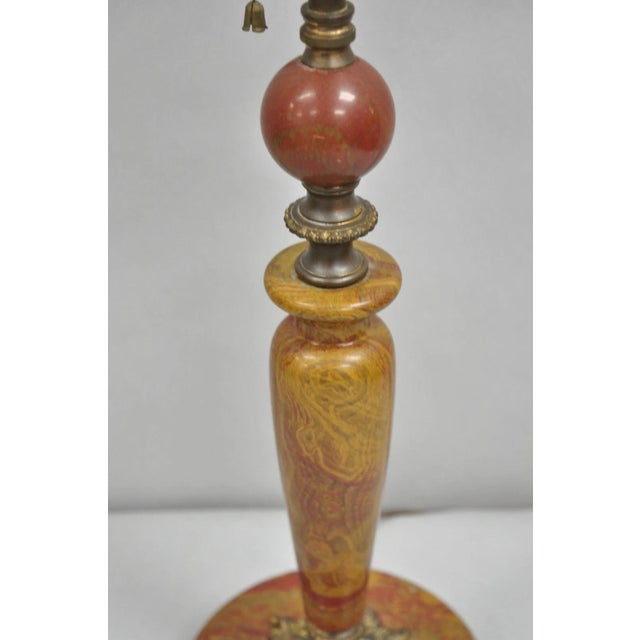 Red Antique Victorian Red Marble Column Parlor Table Lamp With Bronze Mounts For Sale - Image 8 of 11