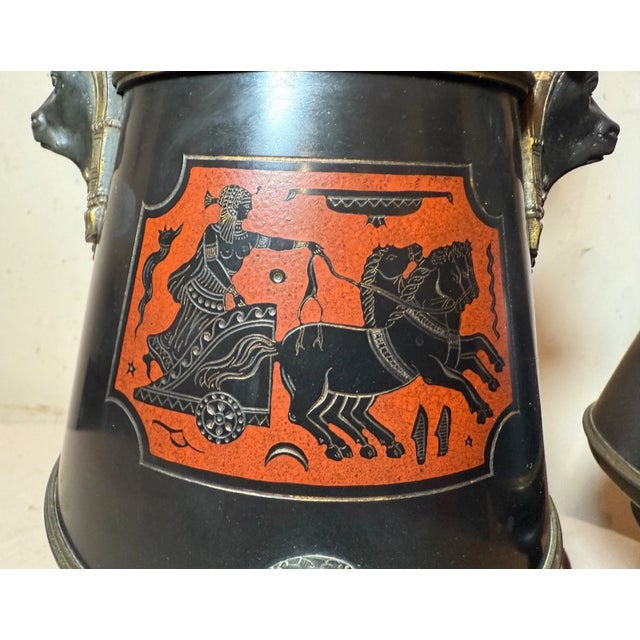 Antique Egyptian Revival Figural Bronze Marble Urn Ewer Table Lamps - a Pair For Sale - Image 14 of 18