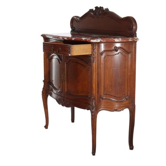 Antique French Oak Rouge Marble Top Server With Backsplash C1910 For Sale - Image 11 of 18