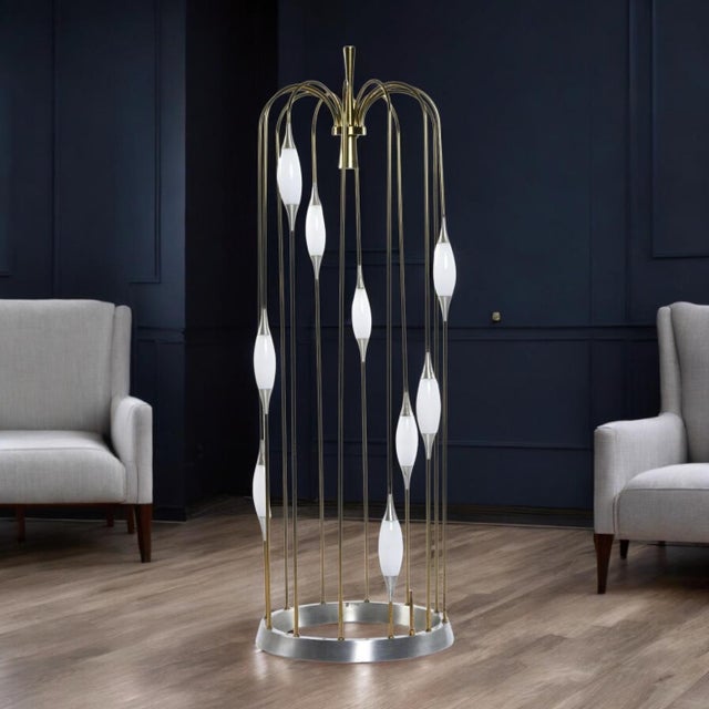 Mid-Century Modern Lightolier Gold Colored Brass Waterfall Raindrop Bird Cage Lamp For Sale - Image 6 of 13