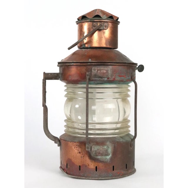 Nautical Early 20th Century DHR Holland Ankerlight Copper & Glass Ship Lantern For Sale - Image 3 of 12