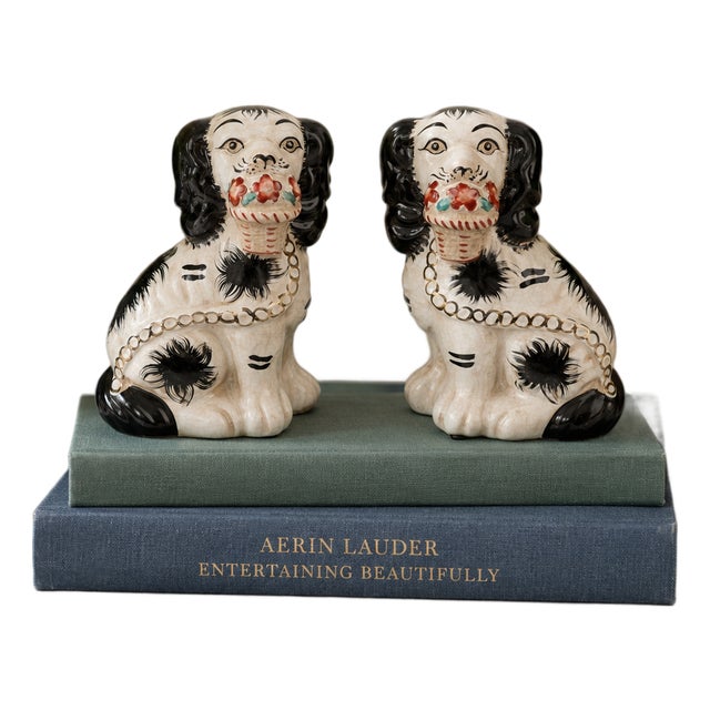 Staffordshire-Style Dogs Classic Black & White With Baskets (Pair) For Sale