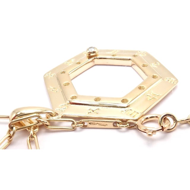 Vintage Cartier Zodiac Yellow Gold Diamond Pendant Link Chain Necklace For Sale - Image 12 of 13