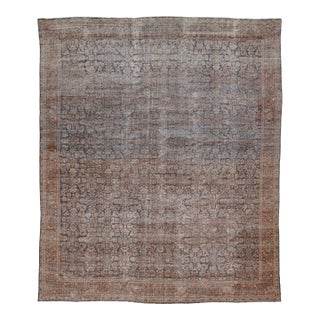 19th Century Antique Mahal Wool Rug With Muted Terracotta & Indigo Palette For Sale