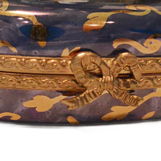 French Vintage Rochard Limoges French Bulldog & Ring Cushion Porcelain Trinket Box – Circa Late 20th Century For Sale - Image 3 of 11