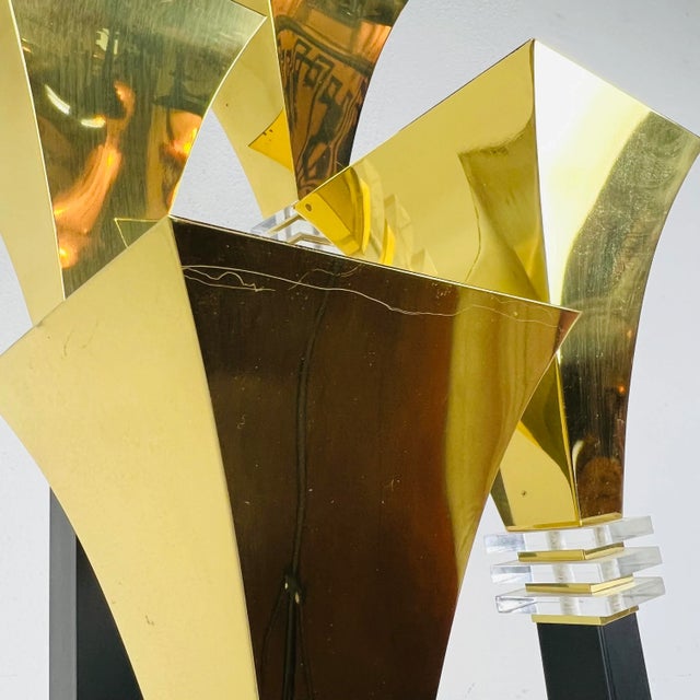 Metal 1980s Four Light Brass & Lucite Torchiere Floor Lamp For Sale - Image 7 of 12