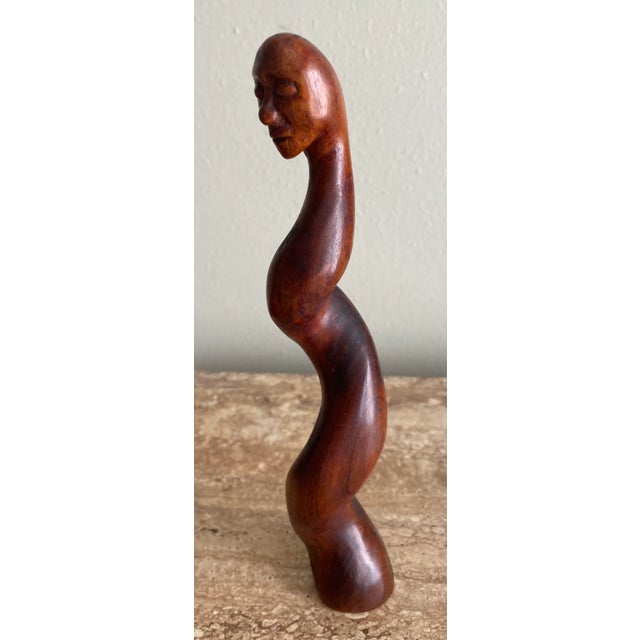 Charming vintage wood sculpture by Russian sculptor Nimo Mocharnuik, born 1917. Stands 7” tall. Beautiful patina.