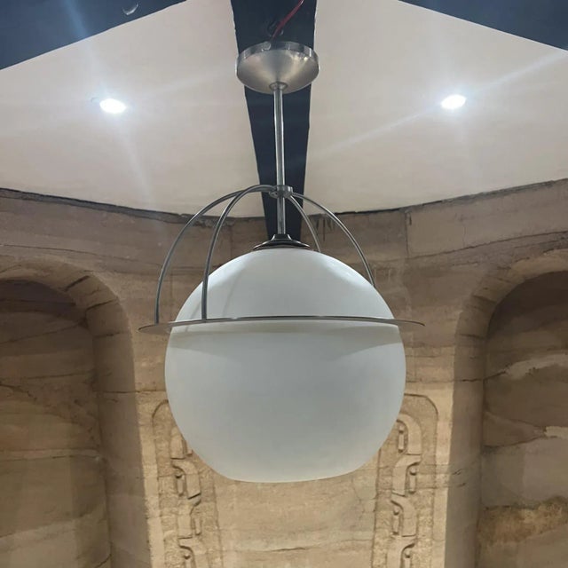 Mid-Century Modern 1960s Frosted Glass Pendant Lamp in Vico Magistretti Style Mid Century Modern For Sale - Image 3 of 11