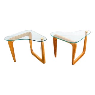 1960s Mid Century Modern Side Table Set Noguchi Style Nightstand White Oak Pair Two Nm For Sale