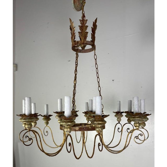 Farmhouse Miamar Twelve-Light Wrought Iron Chandelier With Gilt Finish For Sale - Image 3 of 9