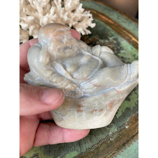Late 20th Century Carved Reclining Buddha Soapstone For Sale - Image 5 of 9