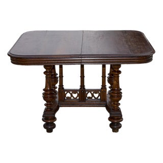 French Extendable Walnut Wood Table with Turned Legs, France, 1870s For Sale