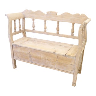 Antique Swedish Whitewashed Pine Bench For Sale