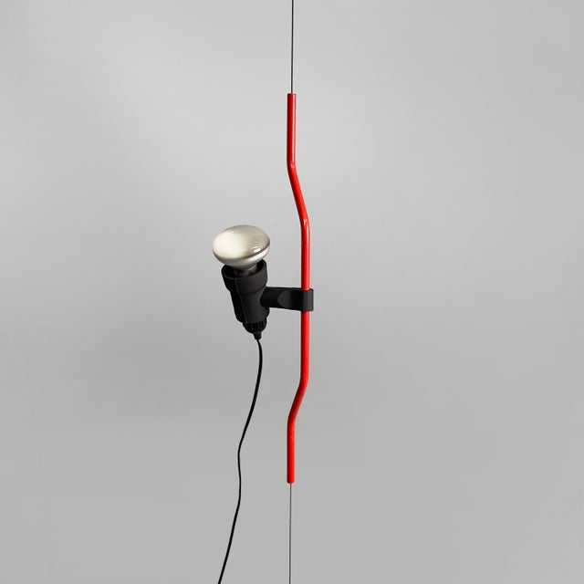 Italian red floor-to-ceiling lamp Parentesi by Achille Castiglioni and Pio Manzù for Flos, 1970s Parentesi floor-to-...
