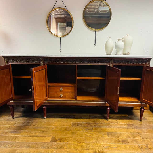1940s French Louis XVI Style Marble Top Mahogany Sideboard For Sale - Image 10 of 11