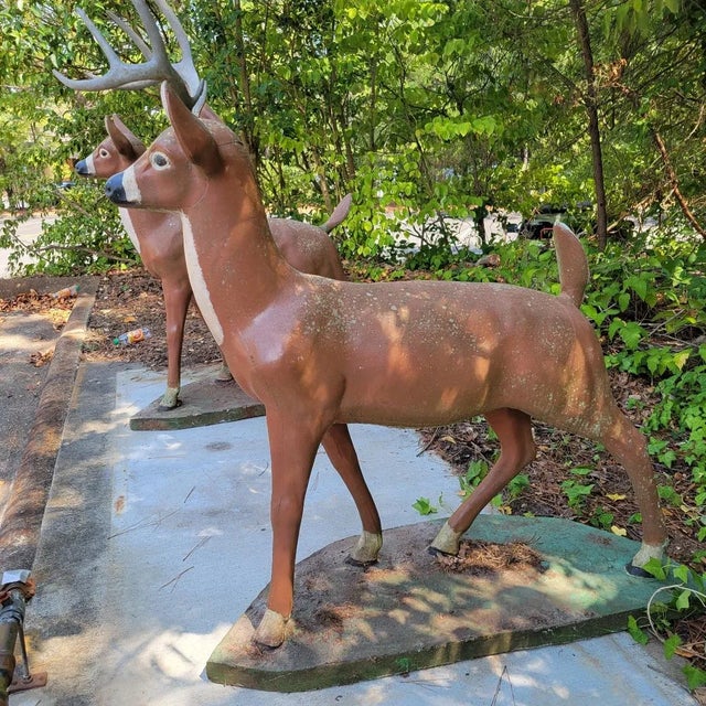 Vintage Concrete Standing Doe and Buck Deer Statues a Pair Chairish