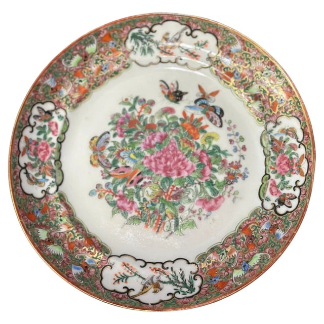 Ceramic Early 19th Century Chinese Export Rose Canton Plates- Set of 8 For Sale - Image 7 of 11