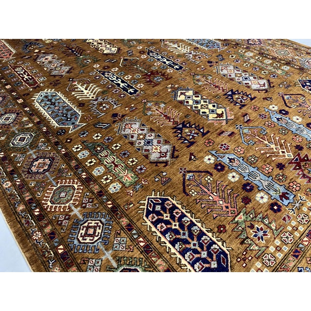 Brown Brown Afghan Sultani Natural Dye Wool Rug, Tribal Geometric Tree Motifs, 6′7″ × 10′ For Sale - Image 8 of 13