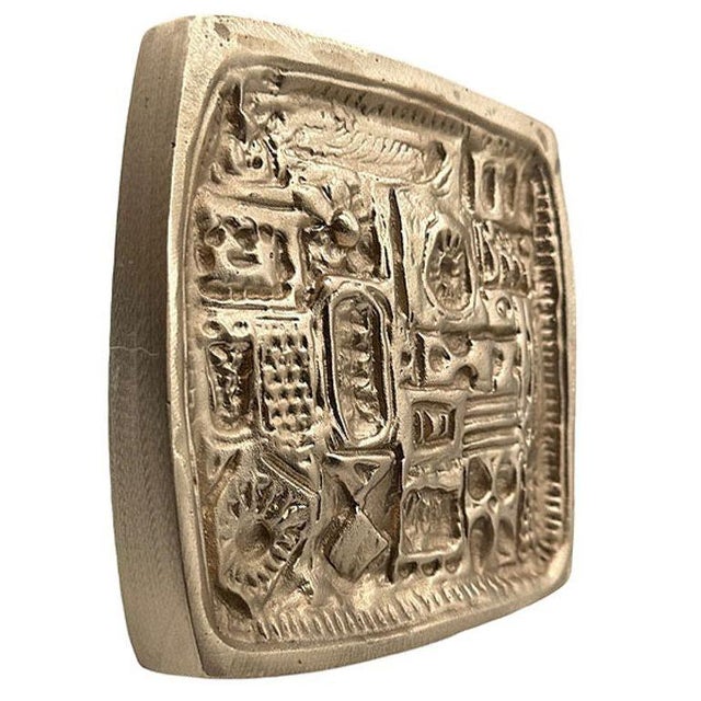 Paul Evans-style bronze casted door pull with a distinct late 1960s Mid-century/Brutalist pattern across the front. This...