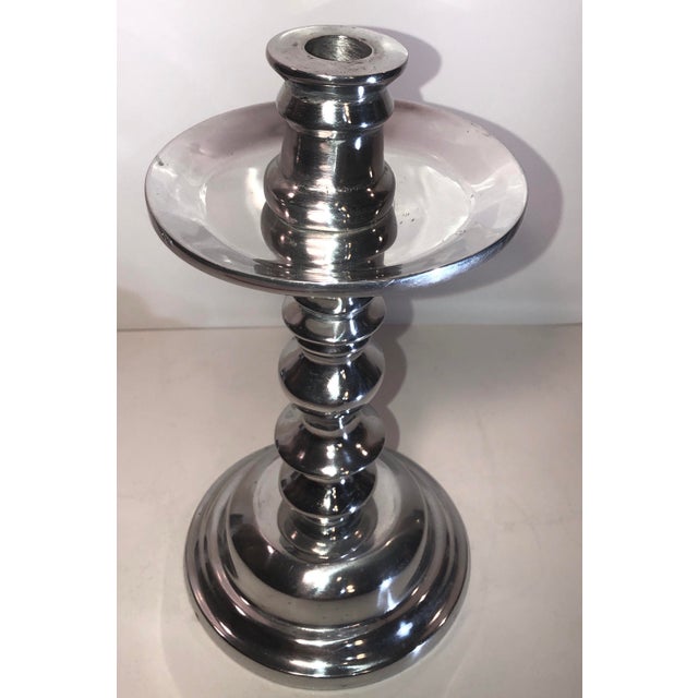 * 3 Polished Pewter Hollowware Candle Holders Tall Silver Taper and
