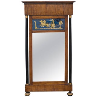 19th Century Classical Mirror With Reverse Painted Scene For Sale