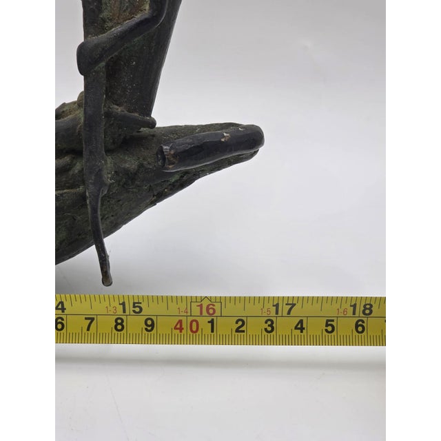 Verdigris Authentic Mid Cent. 16" Benin Bronze Boat Sculpture African Tribal Lost Wax Art For Sale - Image 8 of 18