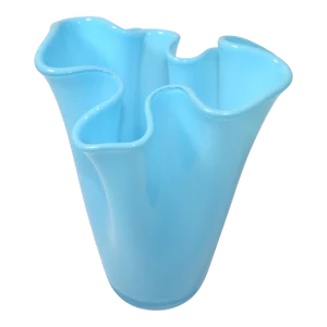 Early 21st Century Fazzoletto Glass Vase Turquoise Clear Style of Fulvio Bianconi Paolo Venini Italy