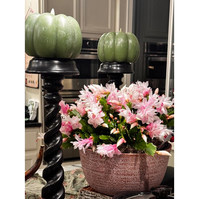 Vintage Carved Jacobean Barley Twist Large Scale Candle Holders - A Pair For Sale - Image 15 of 17