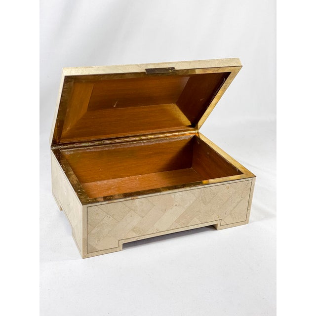Vintage Tessellated Stone with Brass Box Beautifully crafted tessellated stone box, footed. Wood interior, possibly...