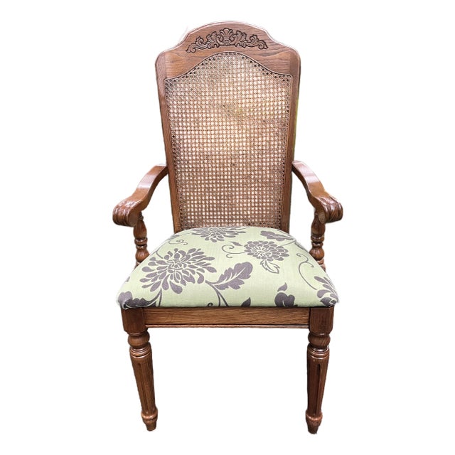 Virginia House Colonial Revival Oak Cane-Back Armchair, C. 1930s For Sale